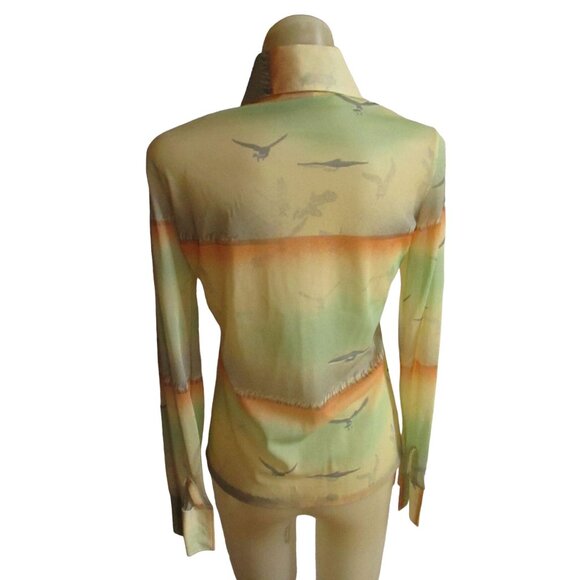 Vintage Women's Disco Shirt Sheer Seagull Graphic Stretch Arnel NWOT 1970's Boho - Picture 5 of 11